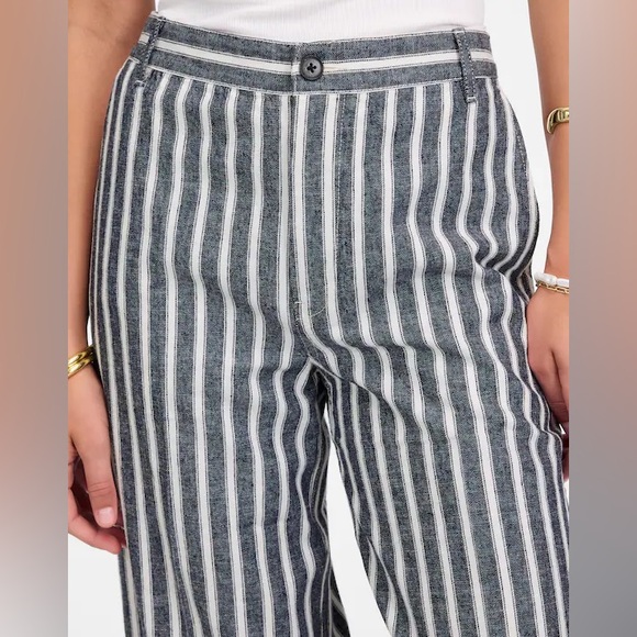 Madewell Zoe Relaxed Wide Pant Linen Cotton Blend Pant Navy White Stripe 8 - Picture 4 of 15